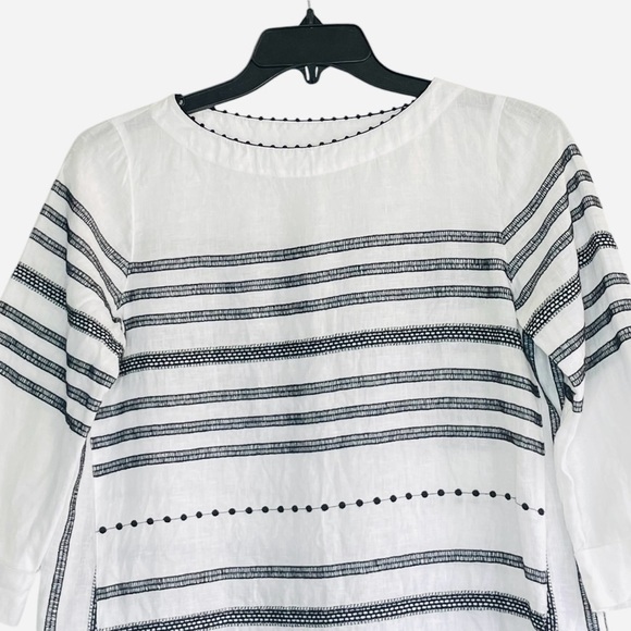 J Jill Love Linen Tunic Top XS Black Embroidered Stripes Boho Coastal Relaxed - Picture 4 of 12
